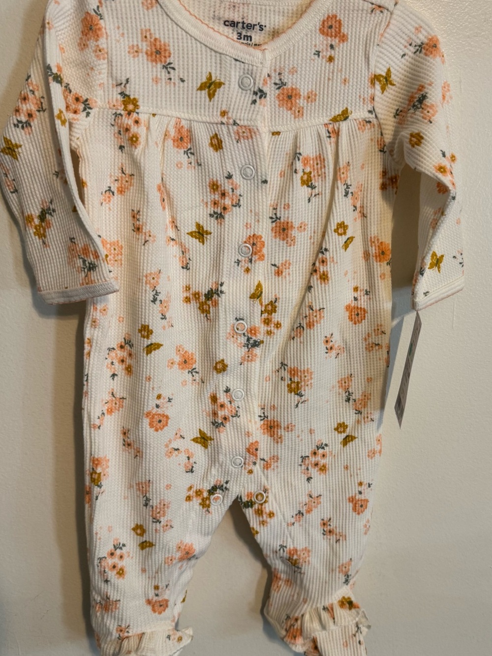 NWT Carter's Cream Floral Long-Sleeve Footed Romper